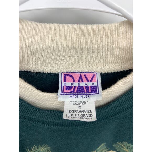 Vintage Holiday Birds Squirrel Green Crewneck Sweatshirt Open House Size 1X - Picture 3 of 7